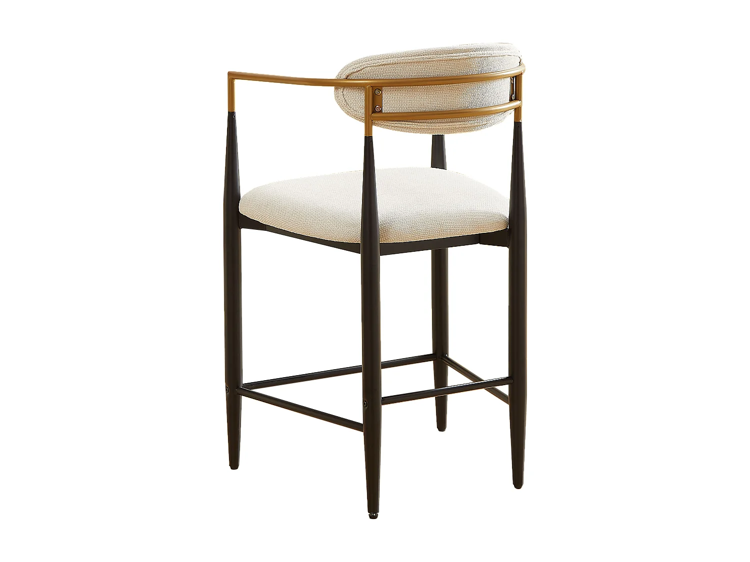 Lot de 2 tabourets de bar avec accoudoir - Tissu beige - Cadre en métal noir et or
