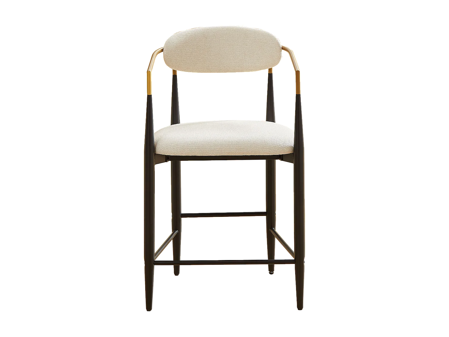 Lot de 2 tabourets de bar avec accoudoir - Tissu beige - Cadre en métal noir et or