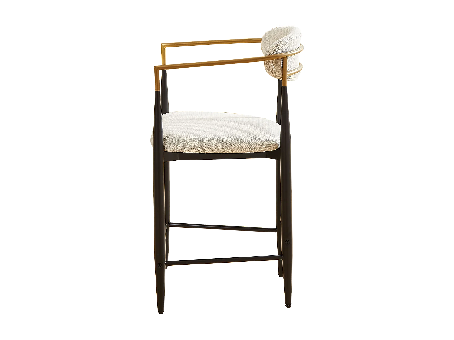 Lot de 2 tabourets de bar avec accoudoir - Tissu beige - Cadre en métal noir et or