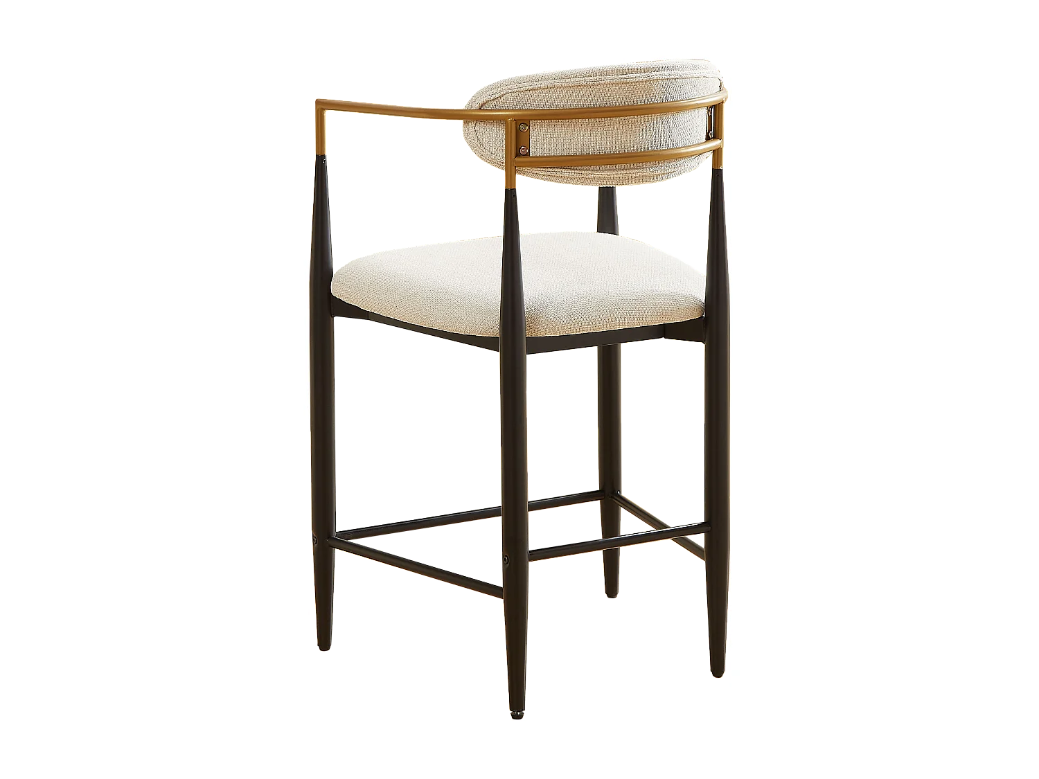 Lot de 2 tabourets de bar avec accoudoir - Tissu beige - Cadre en métal noir et or