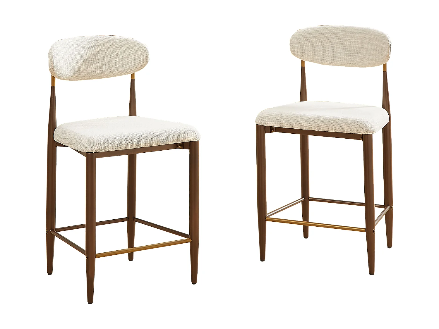 Lot de 2 tabourets de bar hauteur 94cm - Cadre métal brun et doré - Tissu beige
