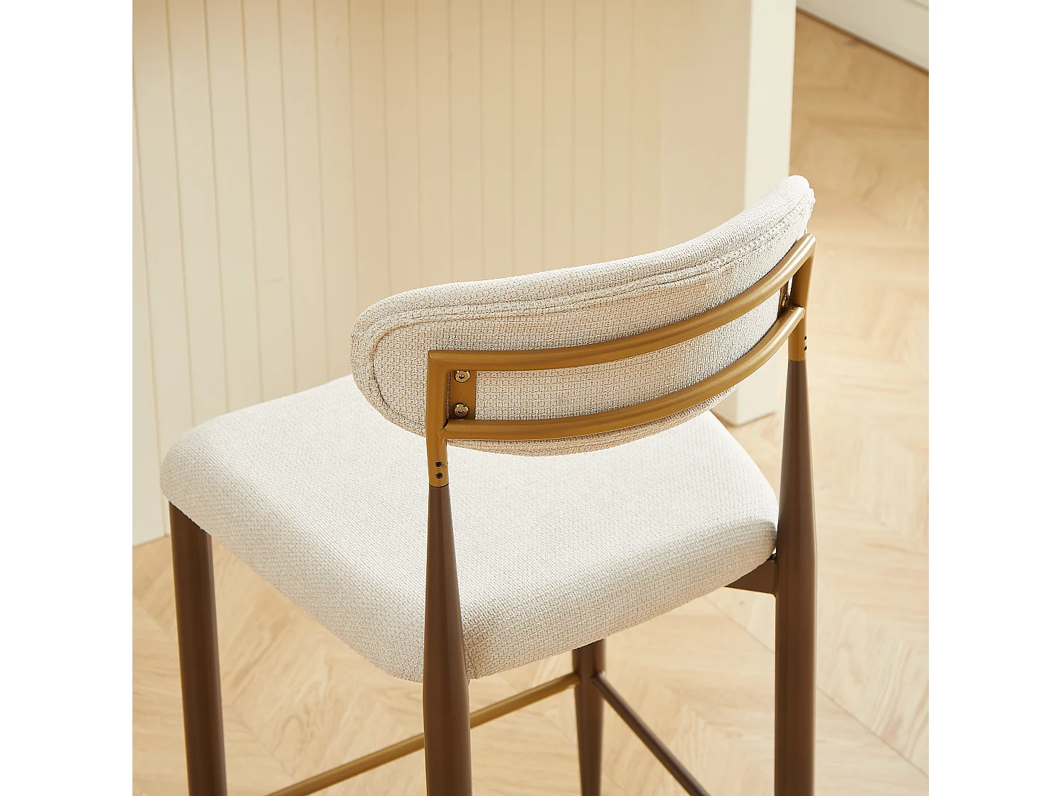 Lot de 2 tabourets de bar hauteur 94cm - Cadre métal brun et doré - Tissu beige