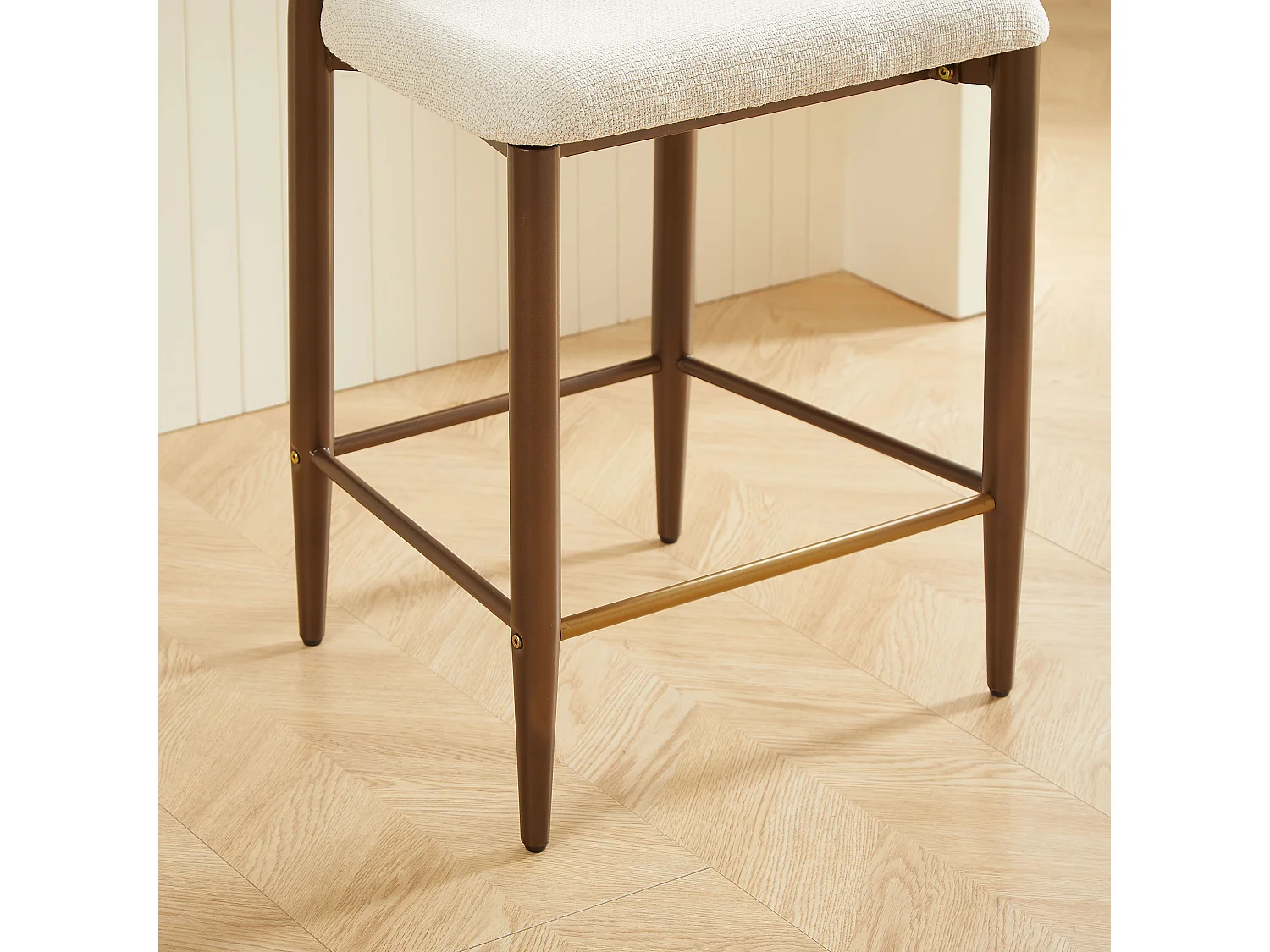Lot de 2 tabourets de bar hauteur 94cm - Cadre métal brun et doré - Tissu beige