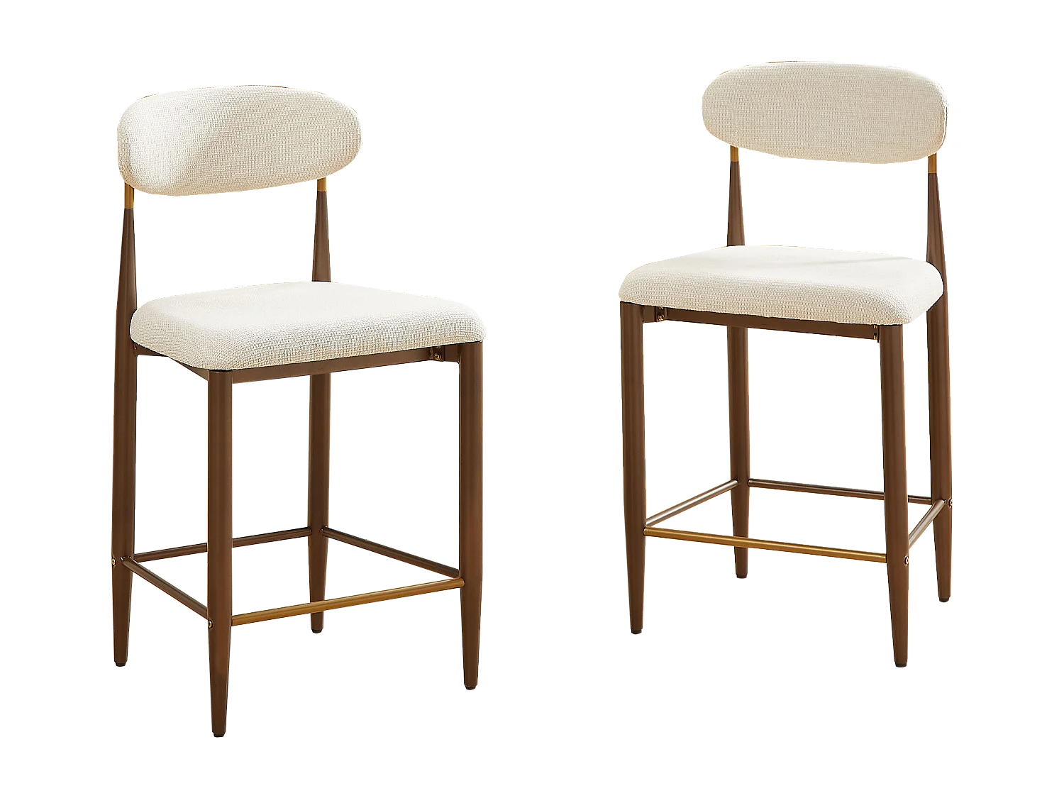 Lot de 2 tabourets de bar hauteur 94cm - Cadre métal brun et doré - Tissu beige