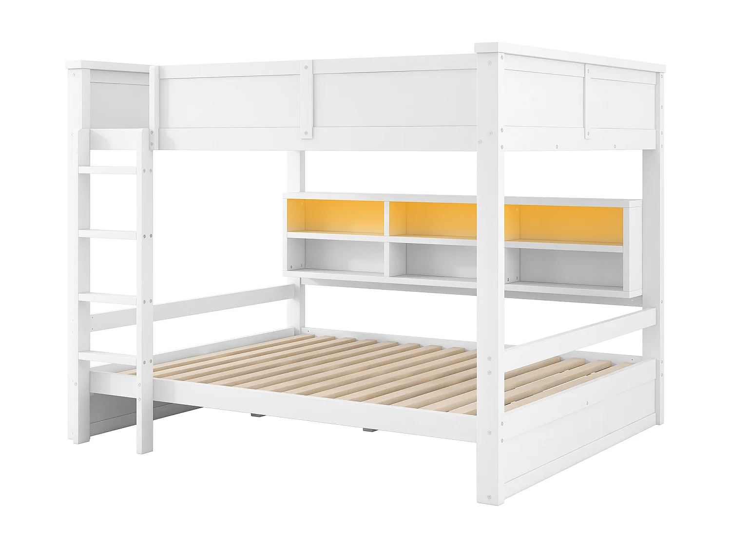 Letto a castello 160x200cm con contenitore e LED - Letto per bambini bianco in legno di pino e MDF, materasso non incluso