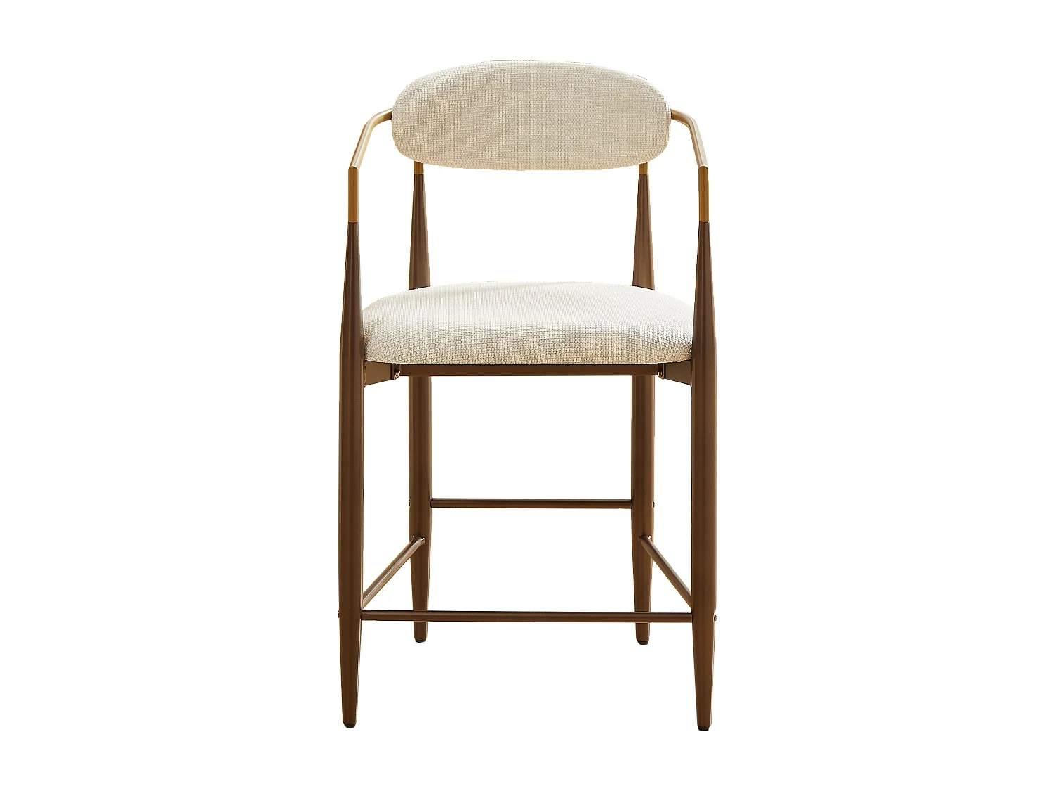 Lot de 2 tabourets de bar avec accoudoir - Tissu beige - Cadre en métal marron et or