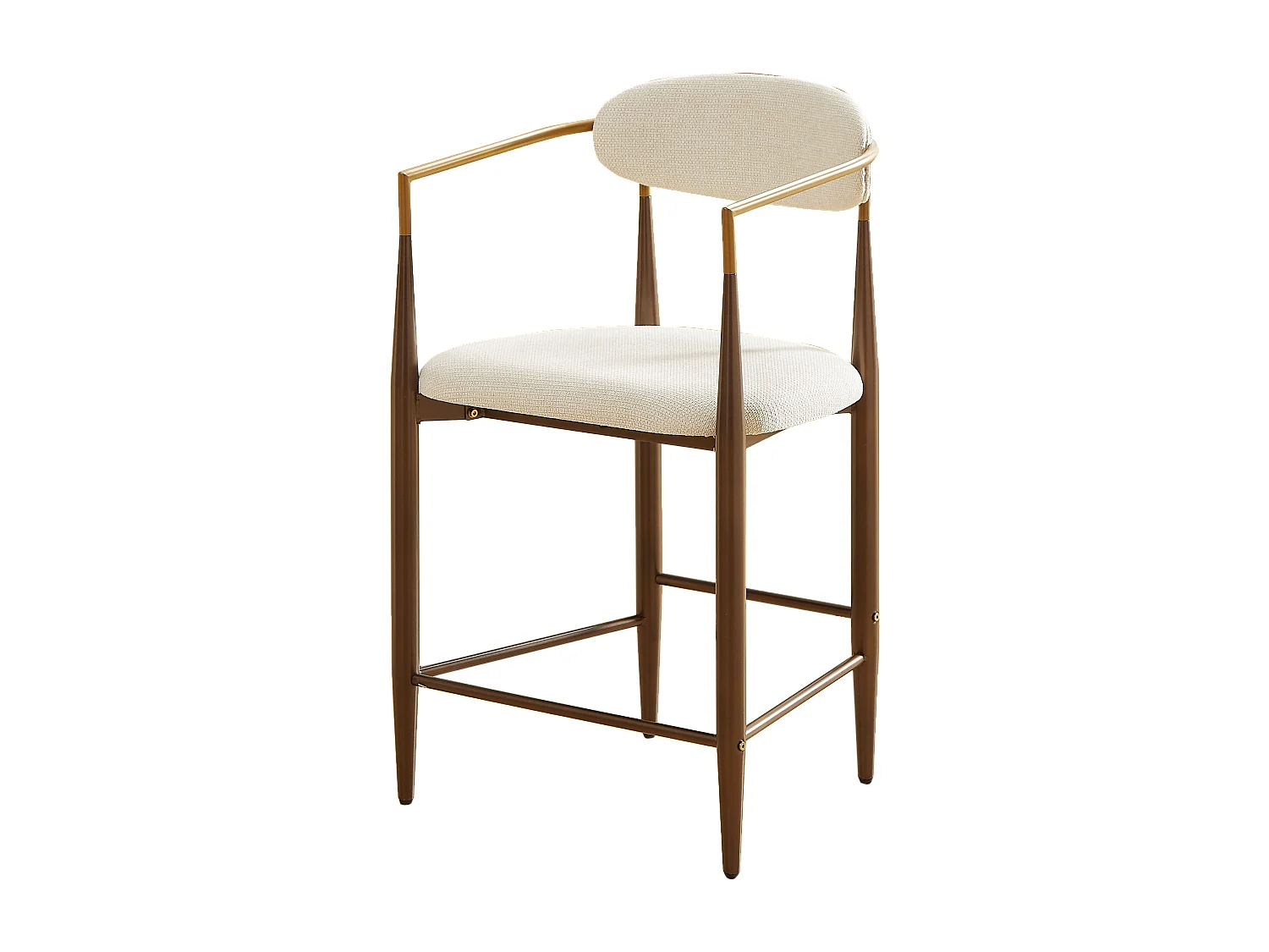 Lot de 2 tabourets de bar avec accoudoir - Tissu beige - Cadre en métal marron et or