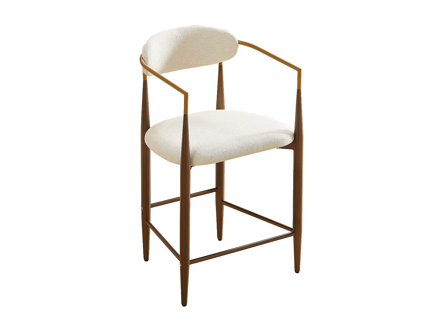 Lot de 2 tabourets de bar avec accoudoir - Tissu beige - Cadre en métal marron et or