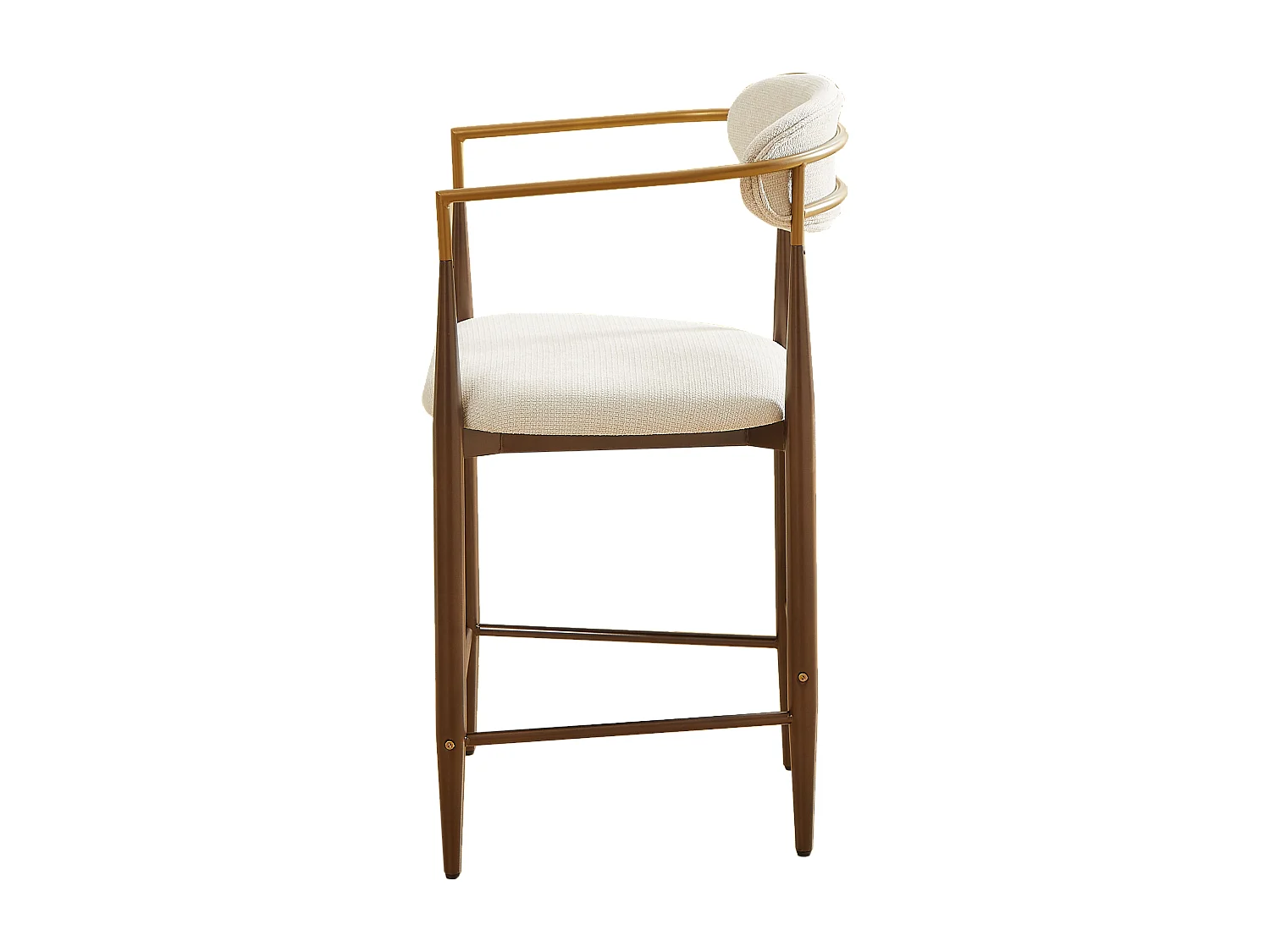 Lot de 2 tabourets de bar avec accoudoir - Tissu beige - Cadre en métal marron et or