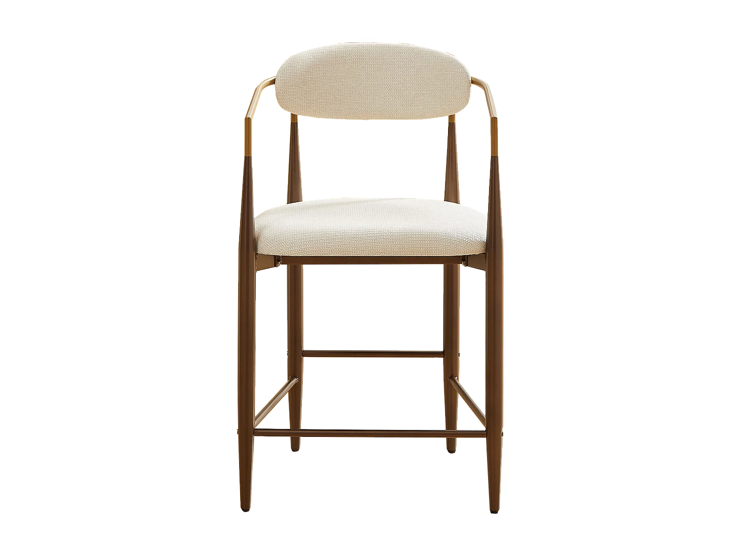 Lot de 2 tabourets de bar avec accoudoir - Tissu beige - Cadre en métal marron et or