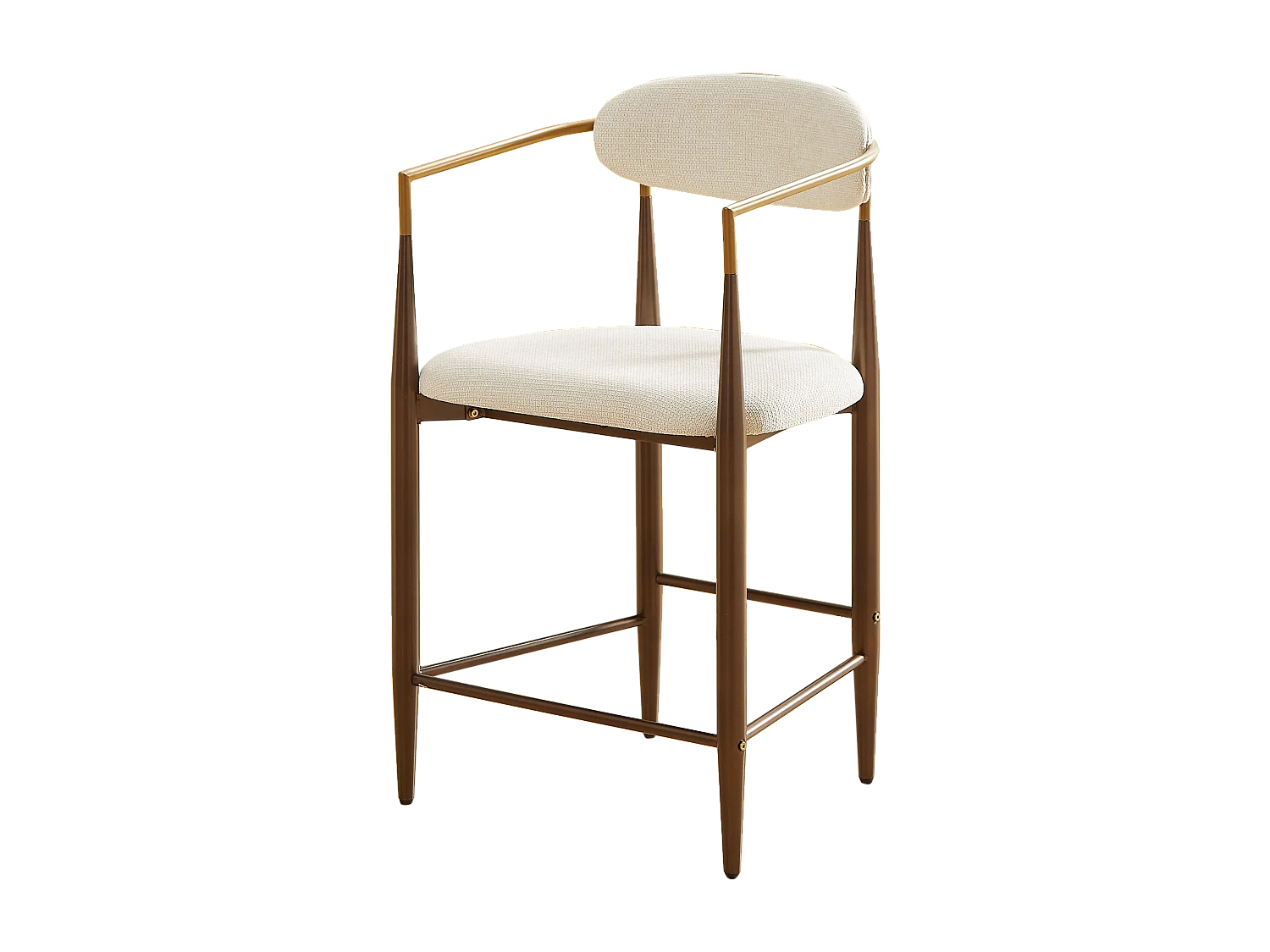 Lot de 2 tabourets de bar avec accoudoir - Tissu beige - Cadre en métal marron et or