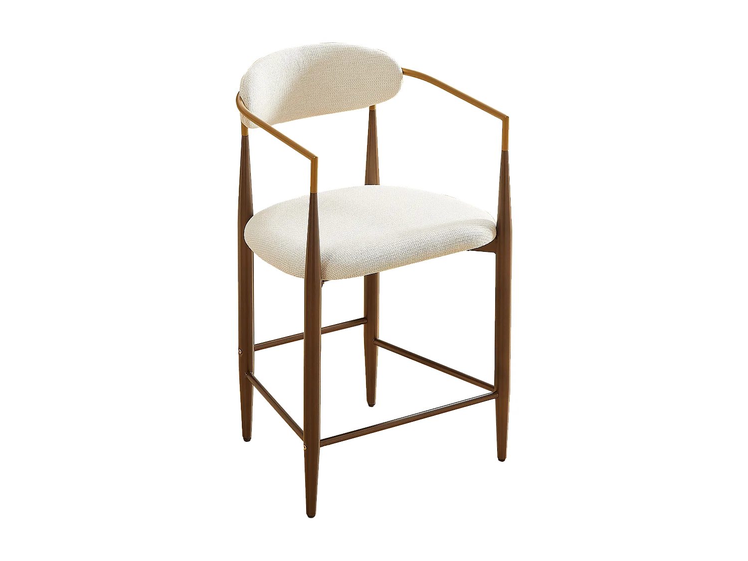 Lot de 2 tabourets de bar avec accoudoir - Tissu beige - Cadre en métal marron et or