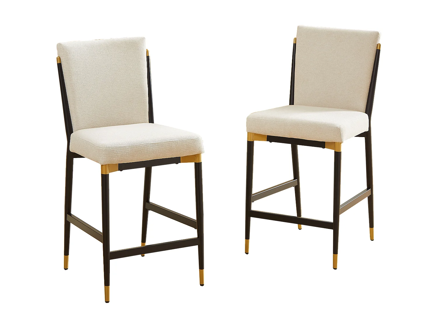 Lot de 2 tabourets de bar en tissu beige - Cadre en métal noir et or