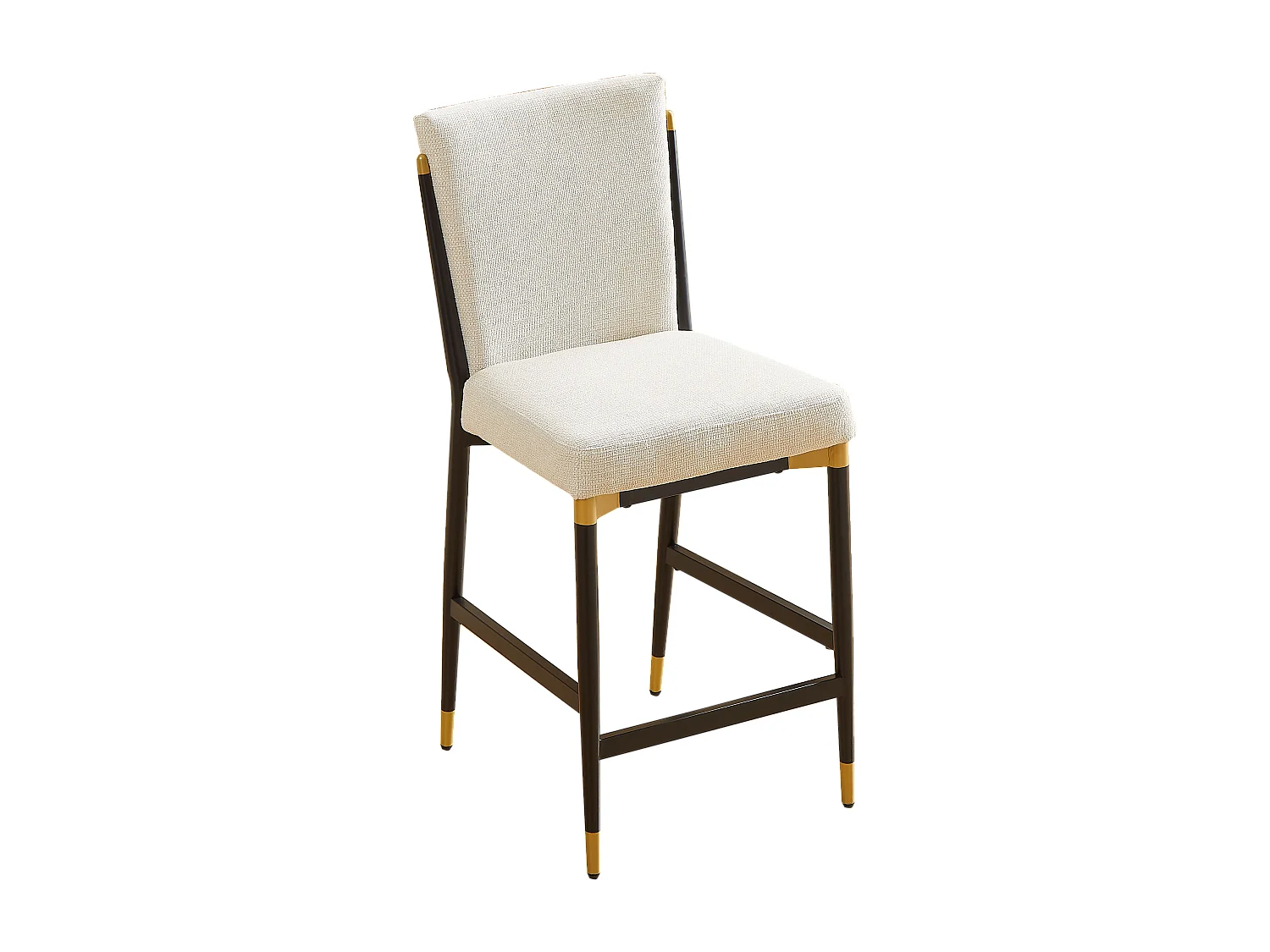 Lot de 2 tabourets de bar en tissu beige - Cadre en métal noir et or