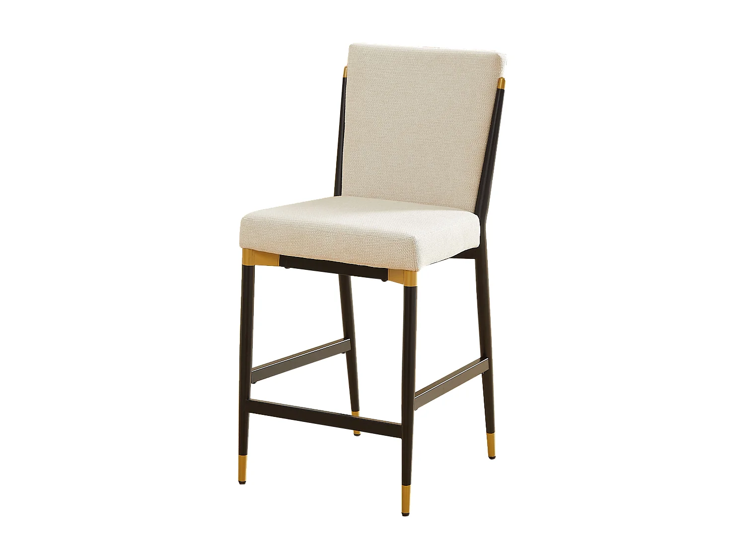 Lot de 2 tabourets de bar en tissu beige - Cadre en métal noir et or