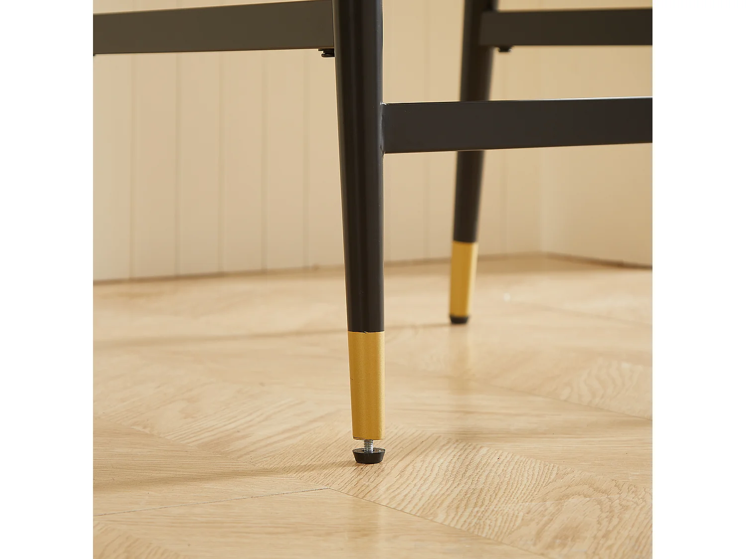 Lot de 2 tabourets de bar en tissu beige - Cadre en métal noir et or