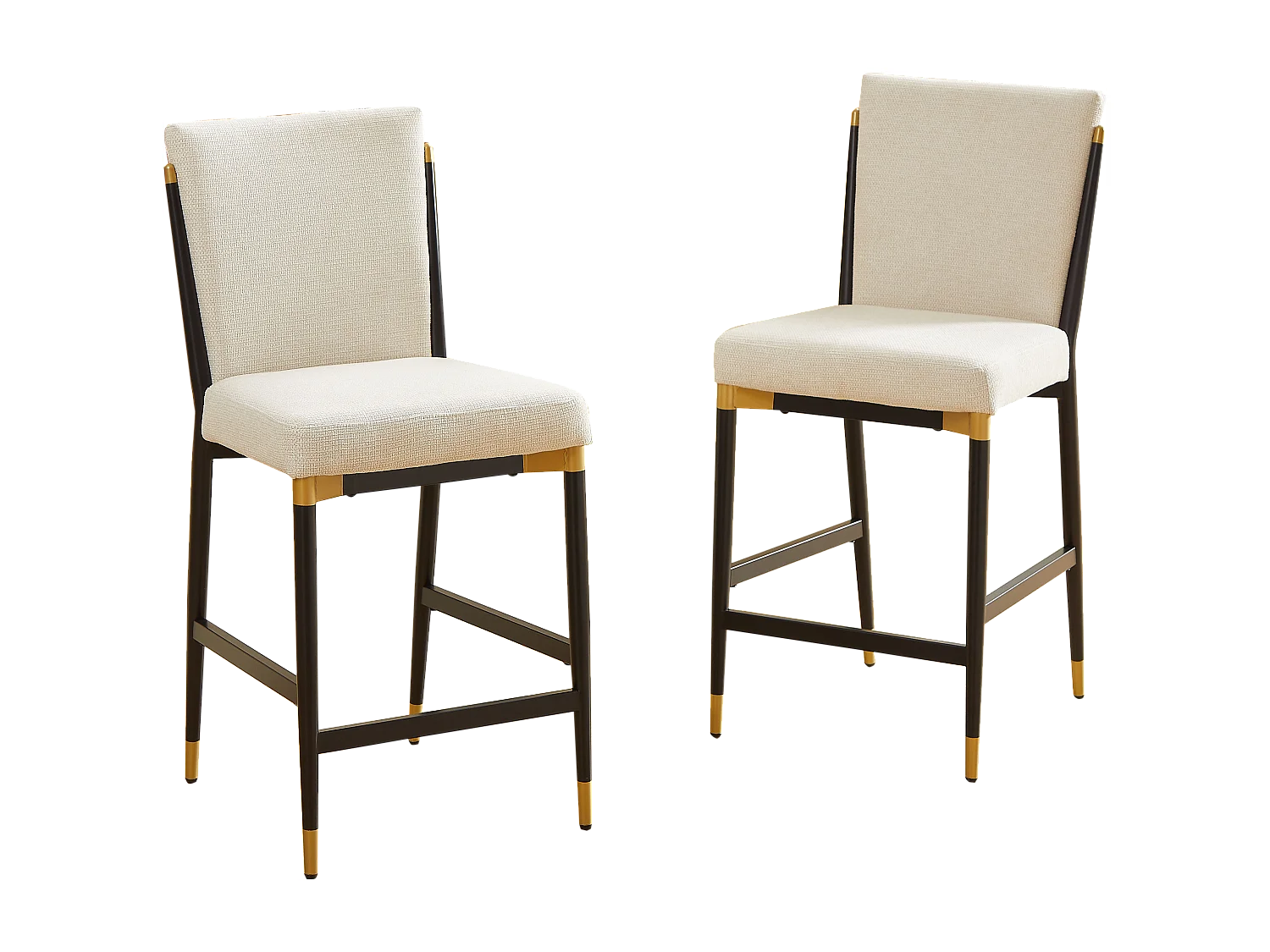 Lot de 2 tabourets de bar en tissu beige - Cadre en métal noir et or