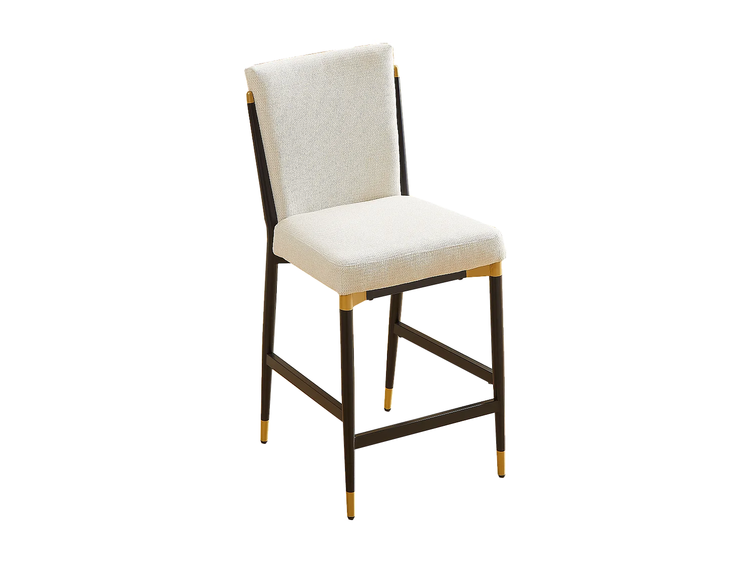 Lot de 2 tabourets de bar en tissu beige - Cadre en métal noir et or