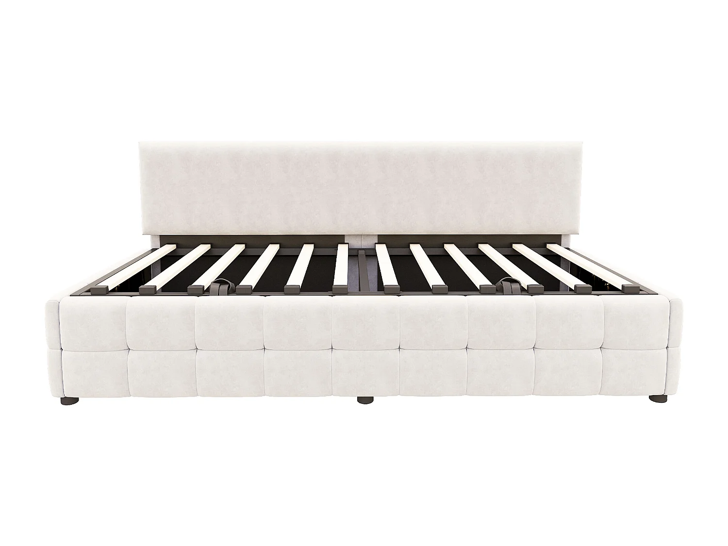 Lit coffre 90 x 200 cm avec rangement - Lit simple multifonctionnel en velours beige