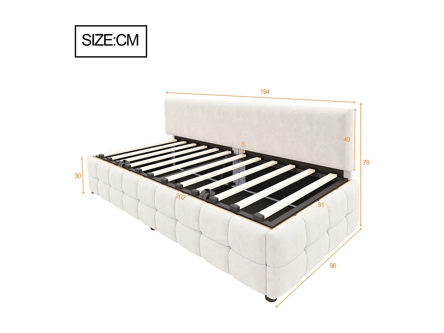 Lit coffre 90 x 200 cm avec rangement - Lit simple multifonctionnel en velours beige