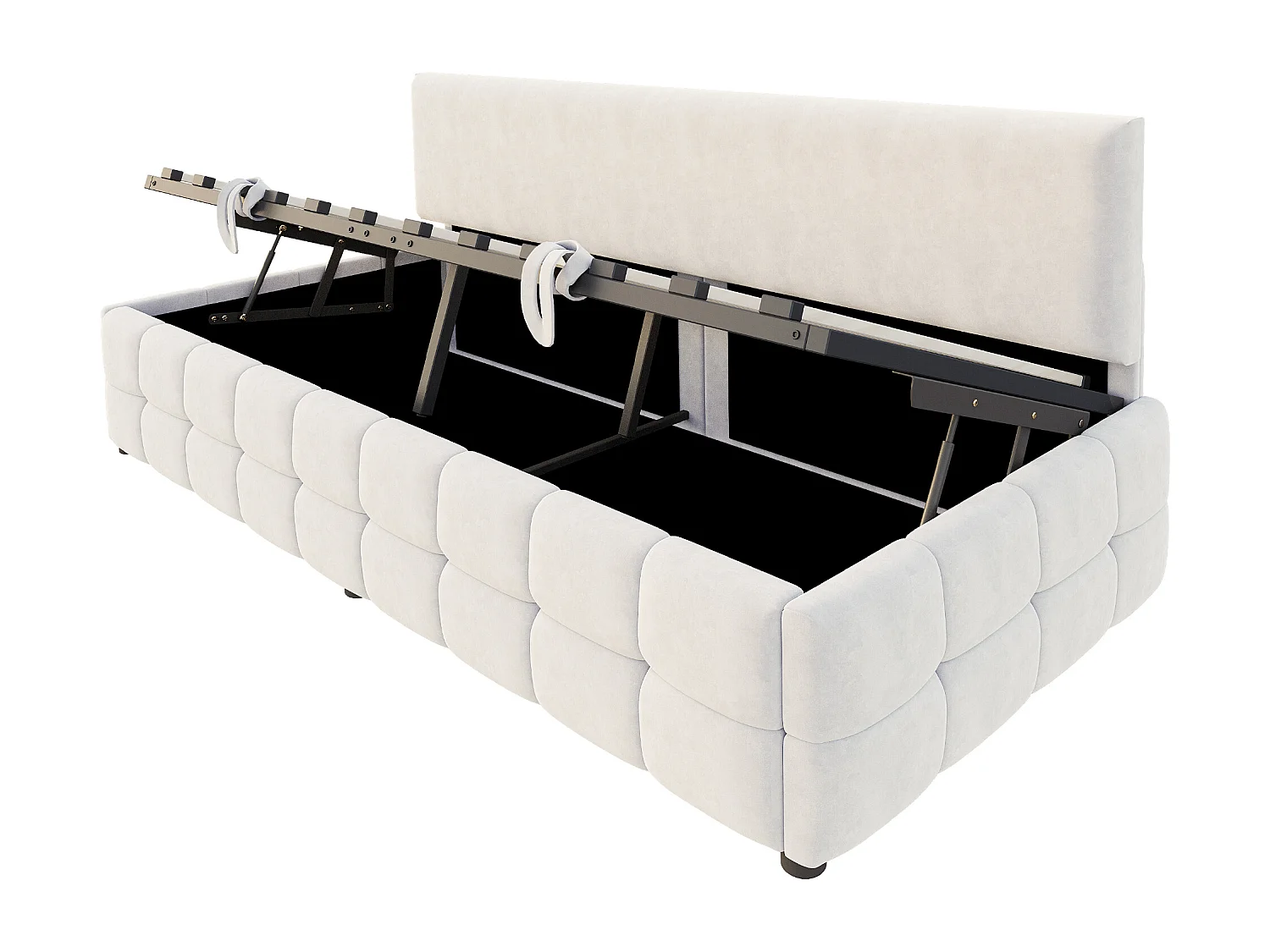 Lit coffre 90 x 200 cm avec rangement - Lit simple multifonctionnel en velours beige