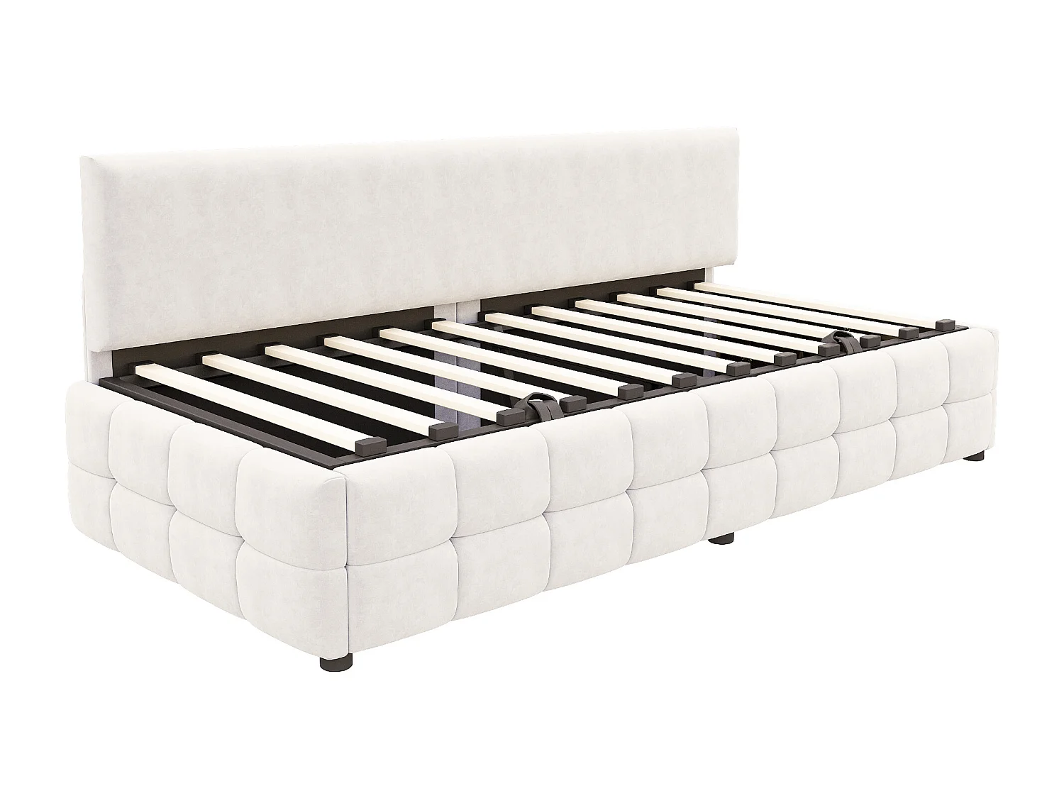 Lit coffre 90 x 200 cm avec rangement - Lit simple multifonctionnel en velours beige