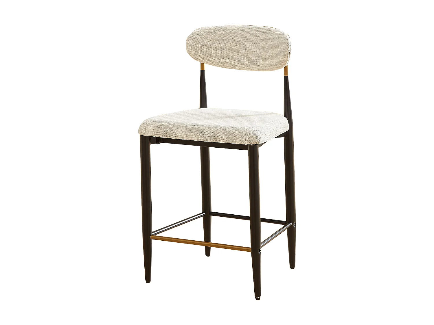 Lot de 2 tabourets de bar en tissu beige - Cadre en métal noir et marron