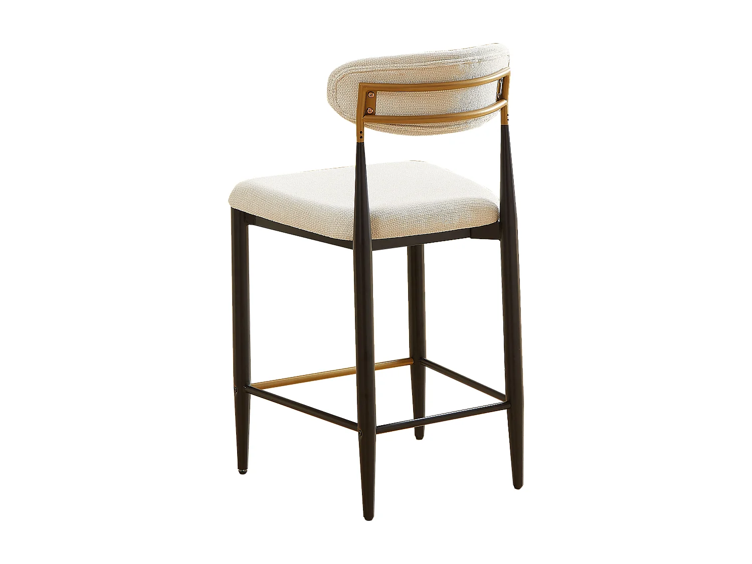 Lot de 2 tabourets de bar en tissu beige - Cadre en métal noir et marron