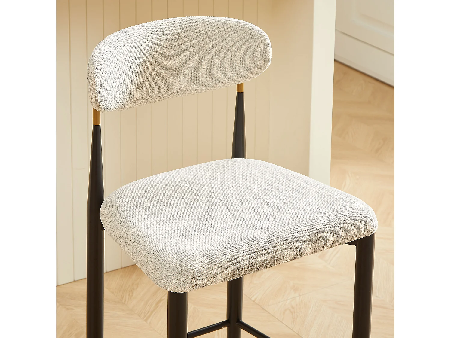 Lot de 2 tabourets de bar en tissu beige - Cadre en métal noir et marron