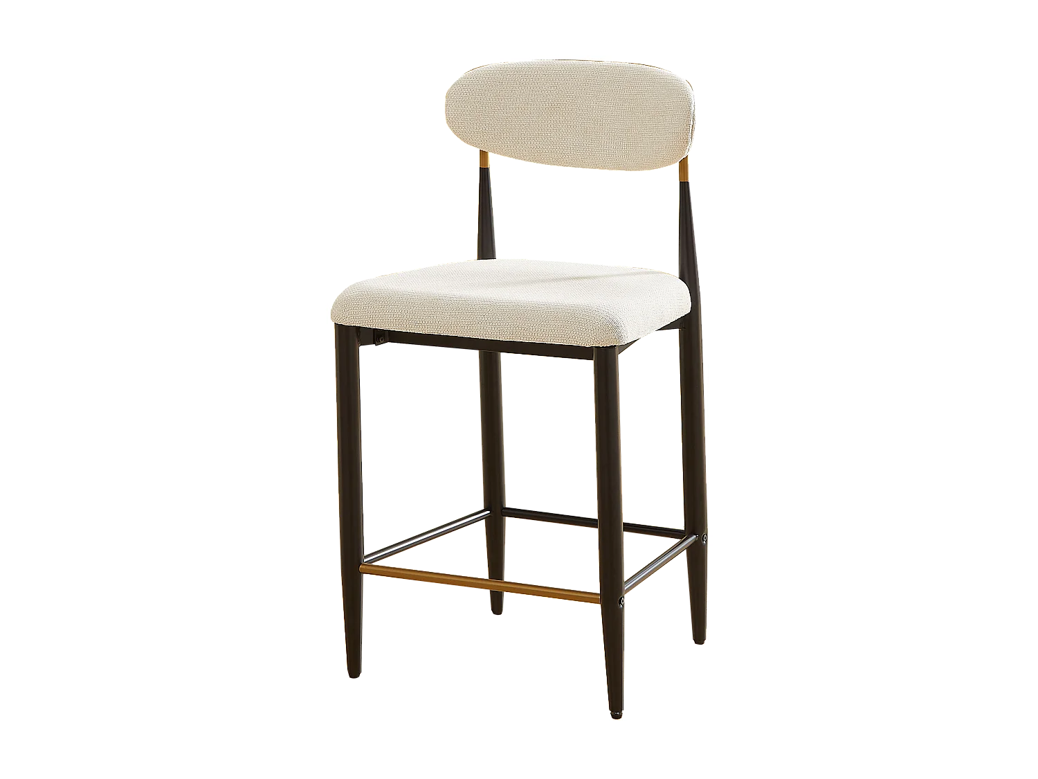 Lot de 2 tabourets de bar en tissu beige - Cadre en métal noir et marron