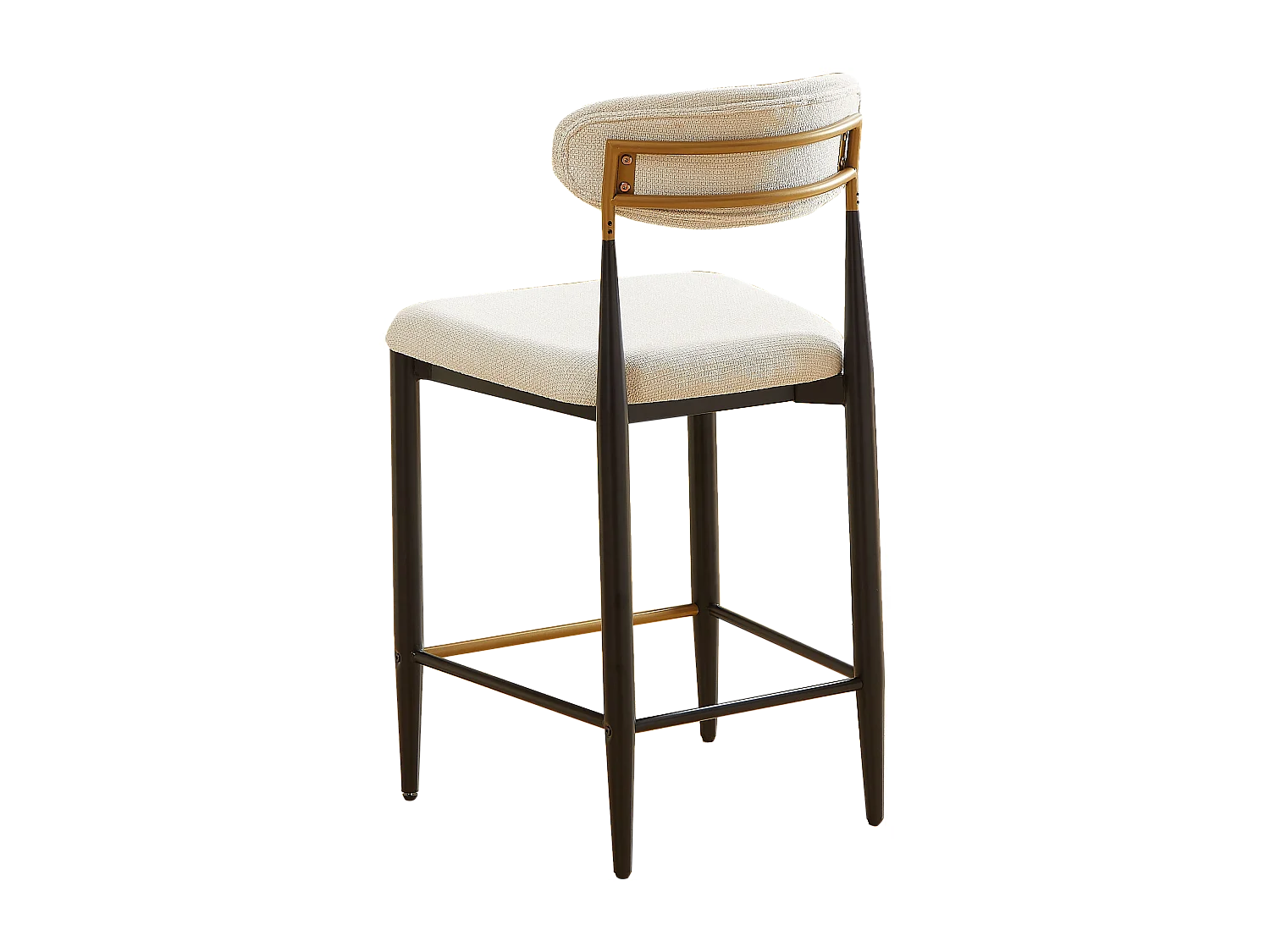 Lot de 2 tabourets de bar en tissu beige - Cadre en métal noir et marron