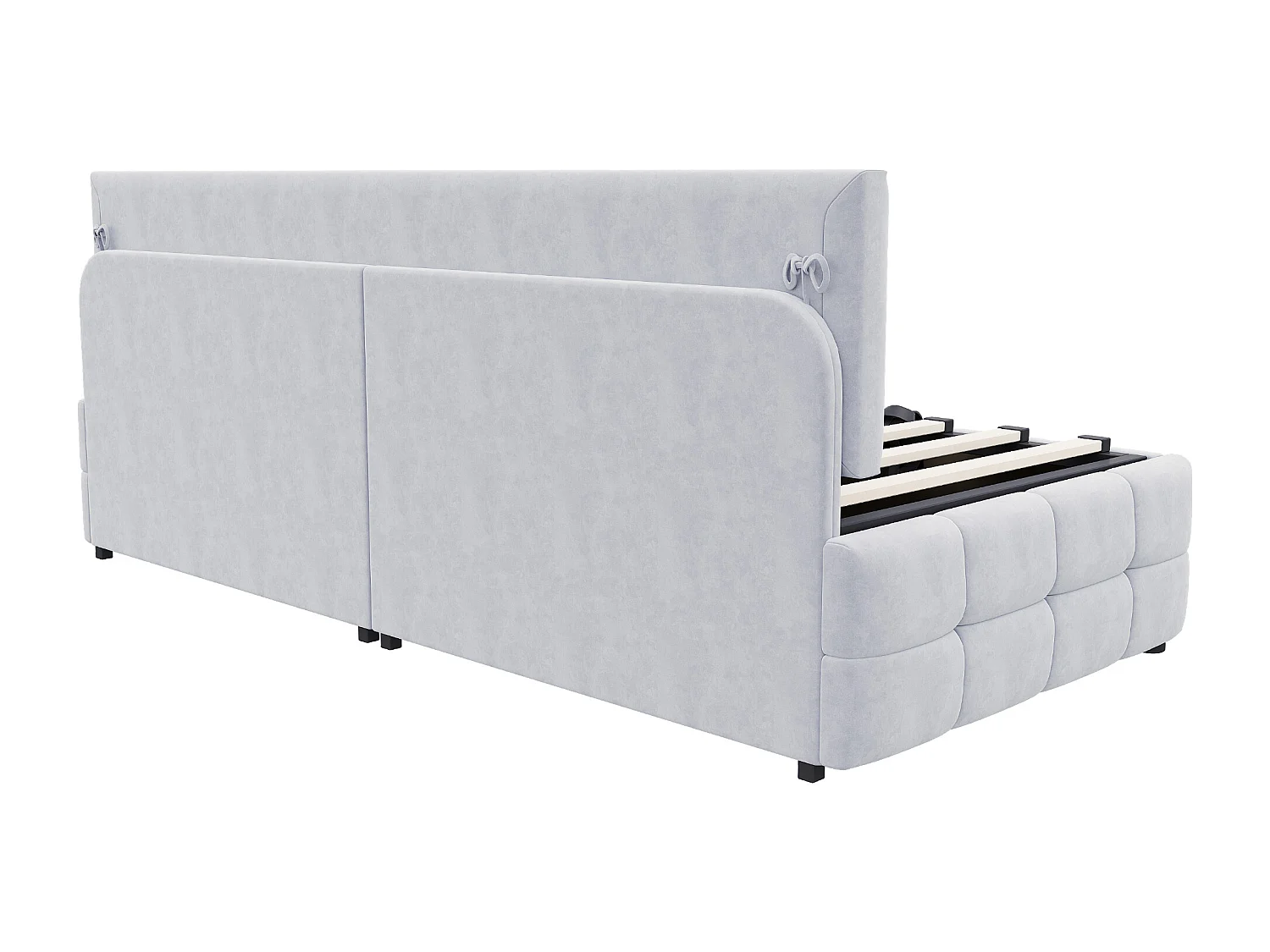 Lit coffre 90 x 200 cm avec rangement - Lit simple multifonctionnel en velours gris clair