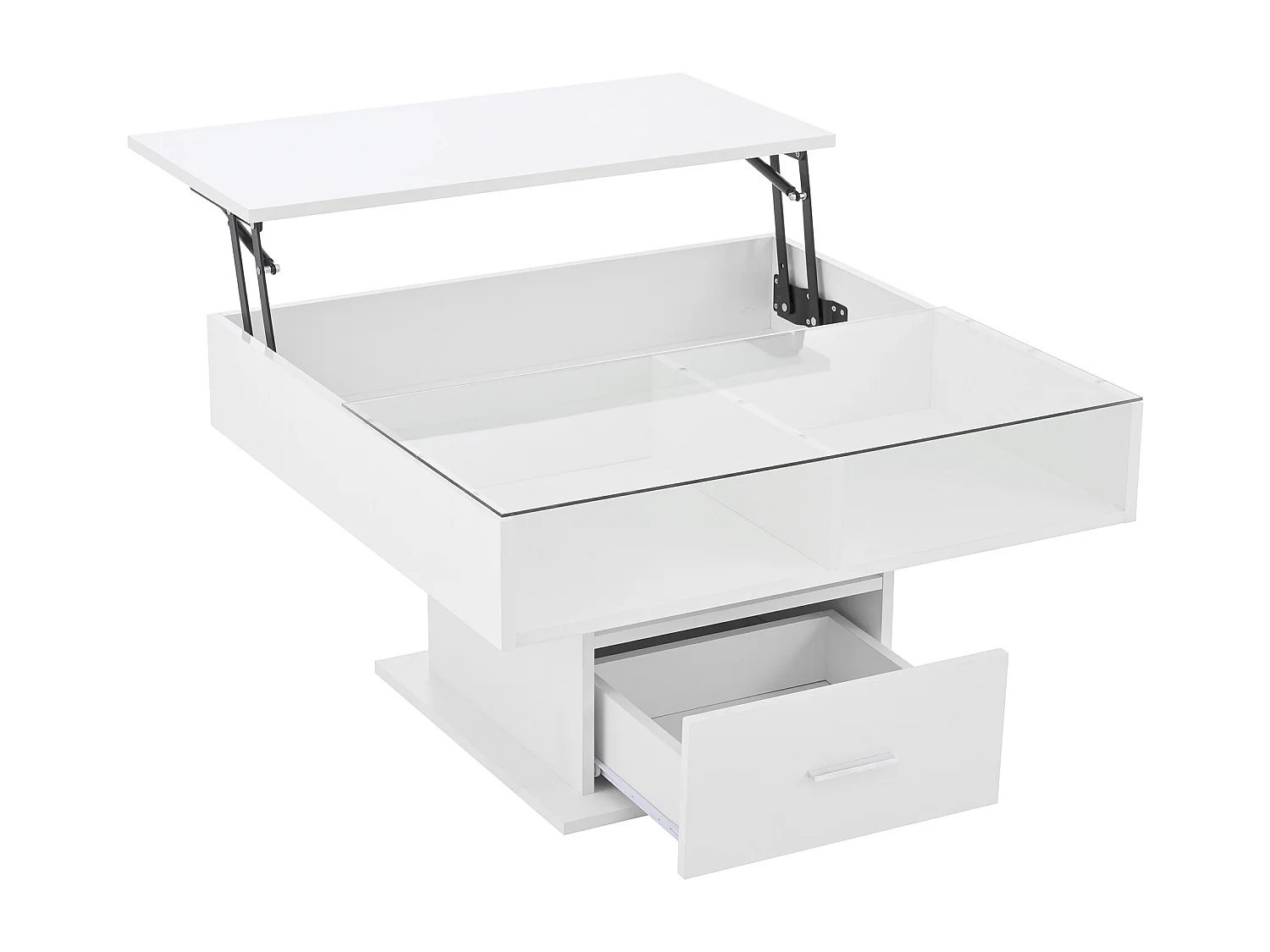 Tavolino con piano sollevabile, illuminazione a LED e cassetto - Finitura lucida - Bianco