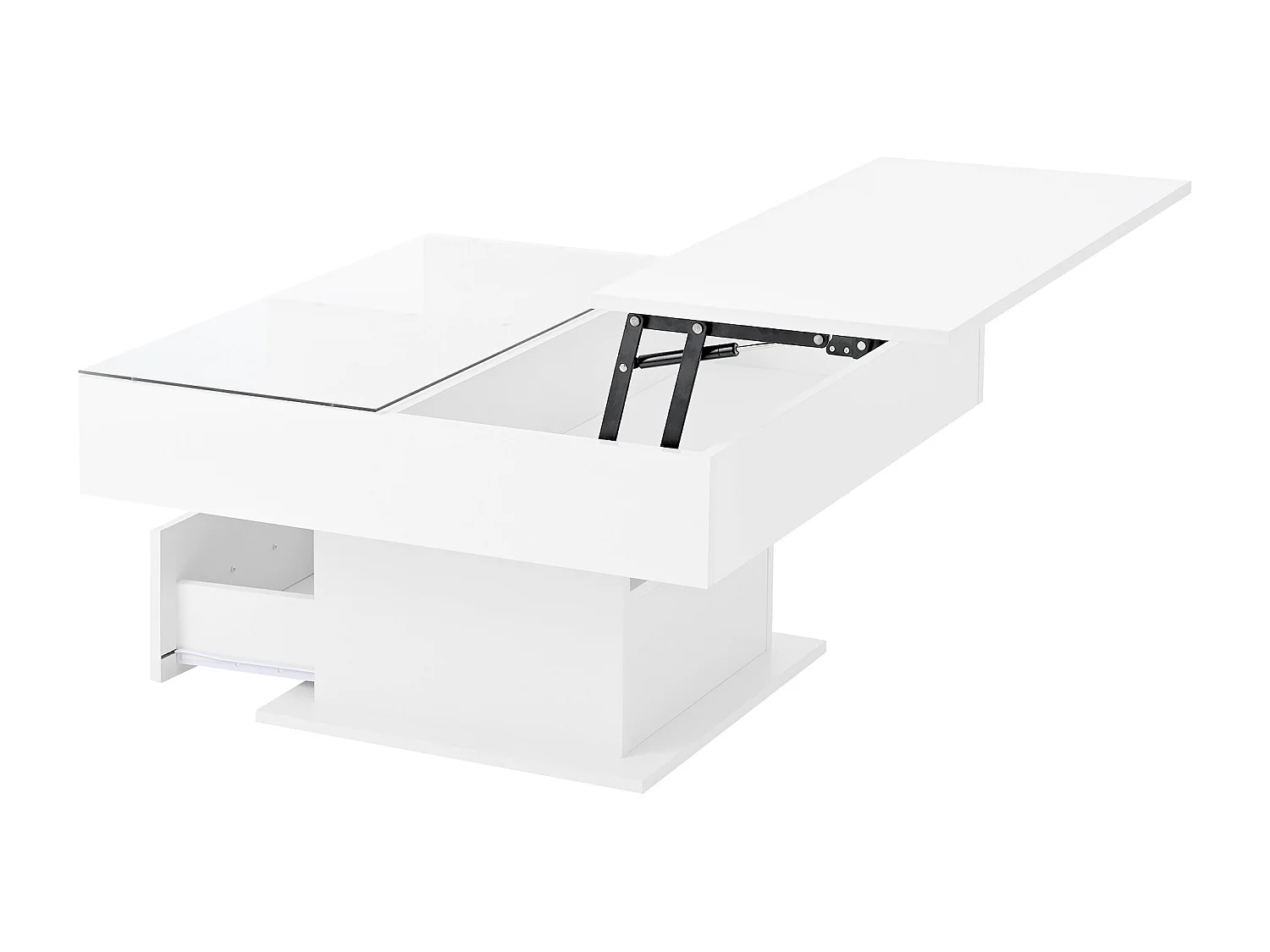 Tavolino con piano sollevabile, illuminazione a LED e cassetto - Finitura lucida - Bianco