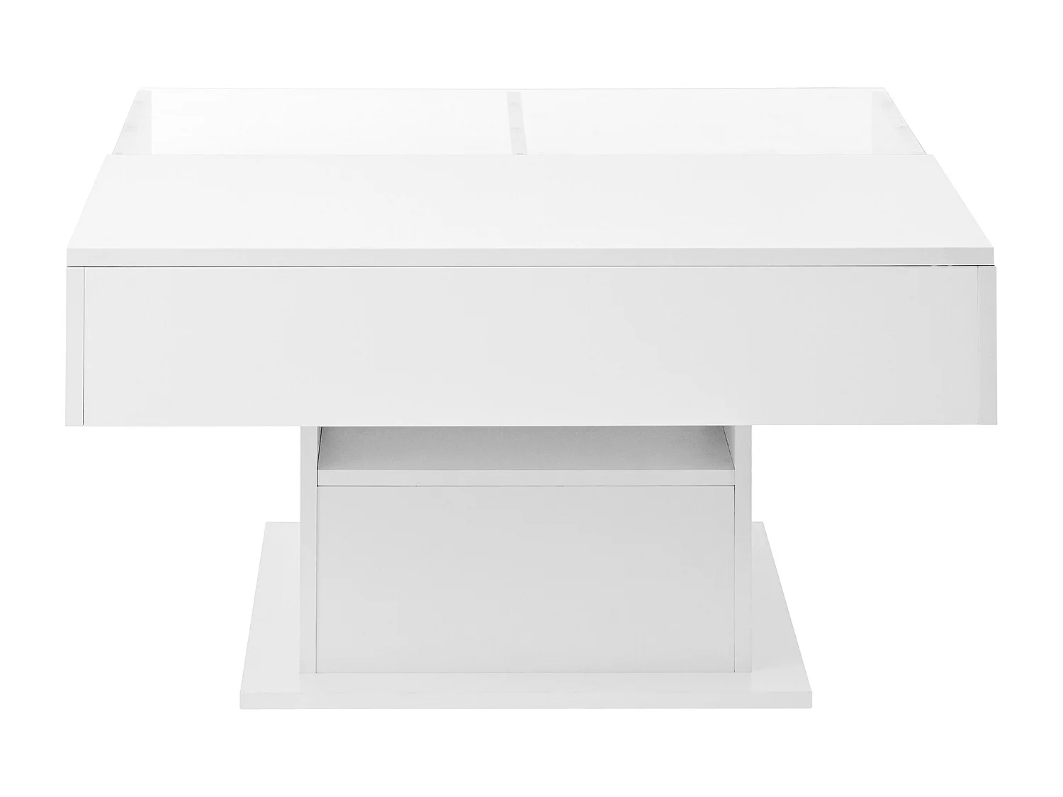 Tavolino con piano sollevabile, illuminazione a LED e cassetto - Finitura lucida - Bianco