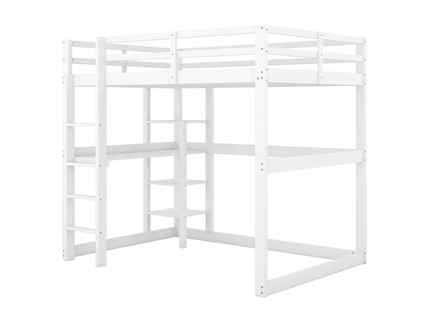 Lit mezzanine enfant 140x200cm avec rangement et bureau - Bois en pin et MDF blanc