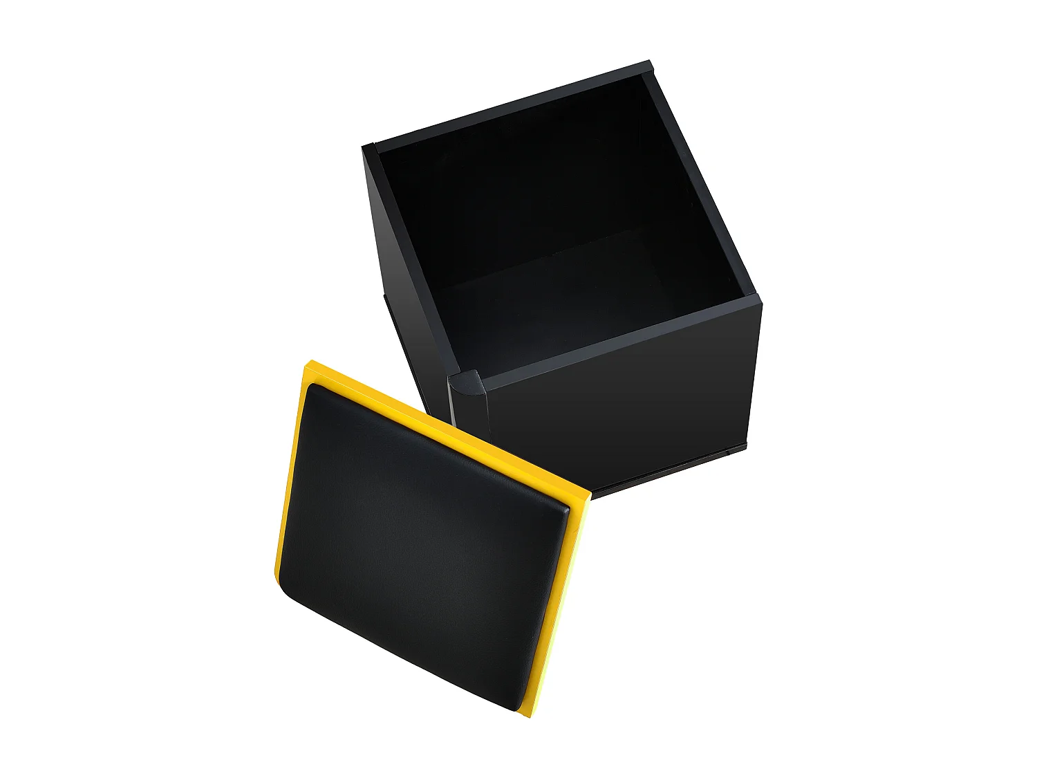 Table basse relevable avec 2 tiroirs et 4 tabourets de rangement - Finition brillant - Noir et jaune