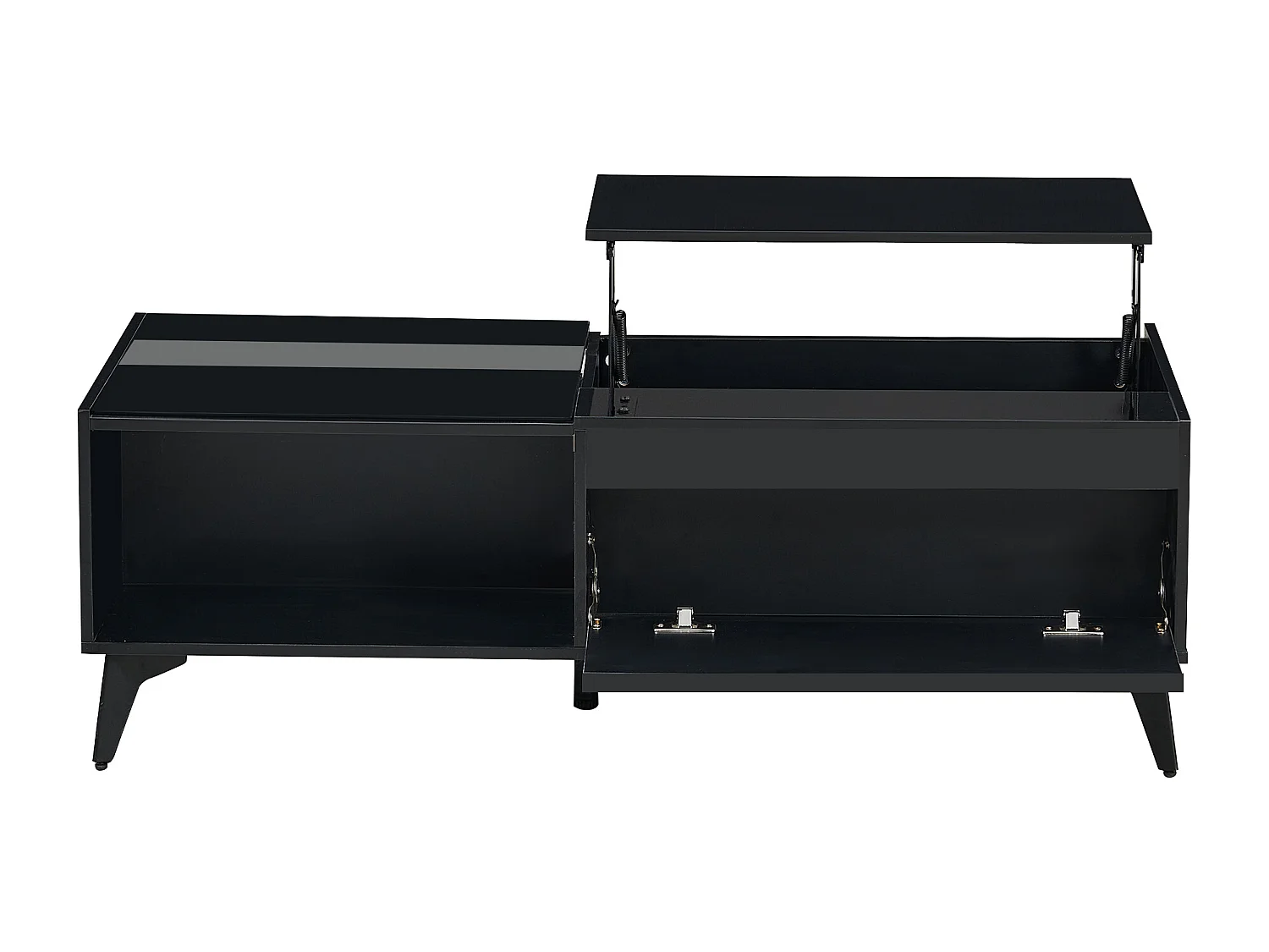 Table basse relevable noire brillante avec rangement - Bois en PB