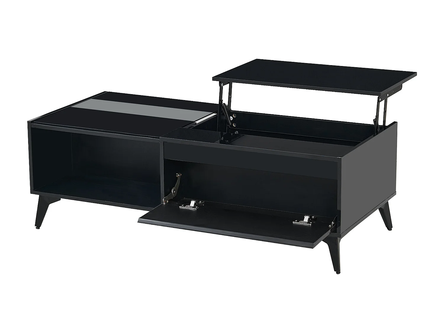 Table basse relevable noire brillante avec rangement - Bois en PB