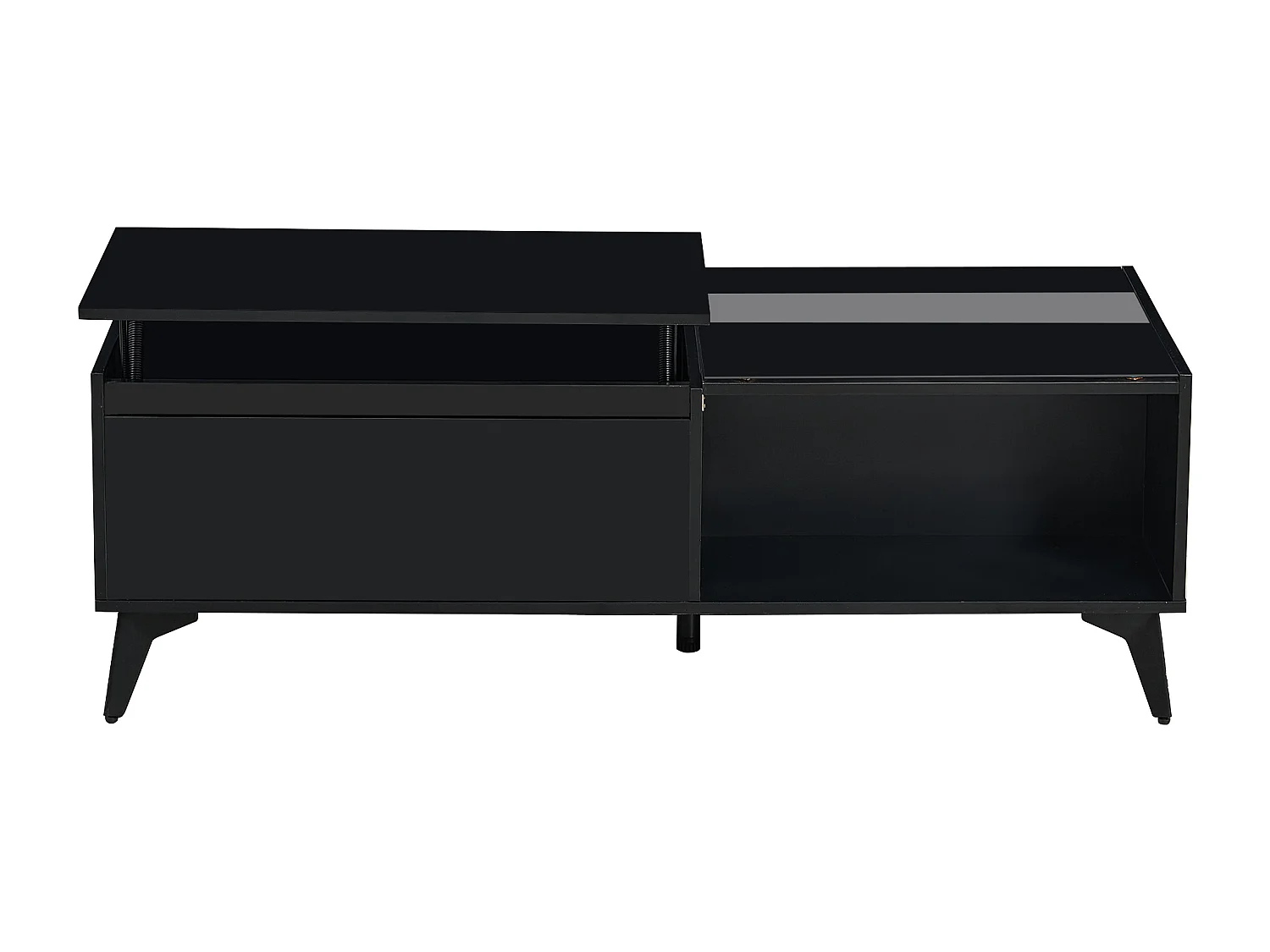 Table basse relevable noire brillante avec rangement - Bois en PB