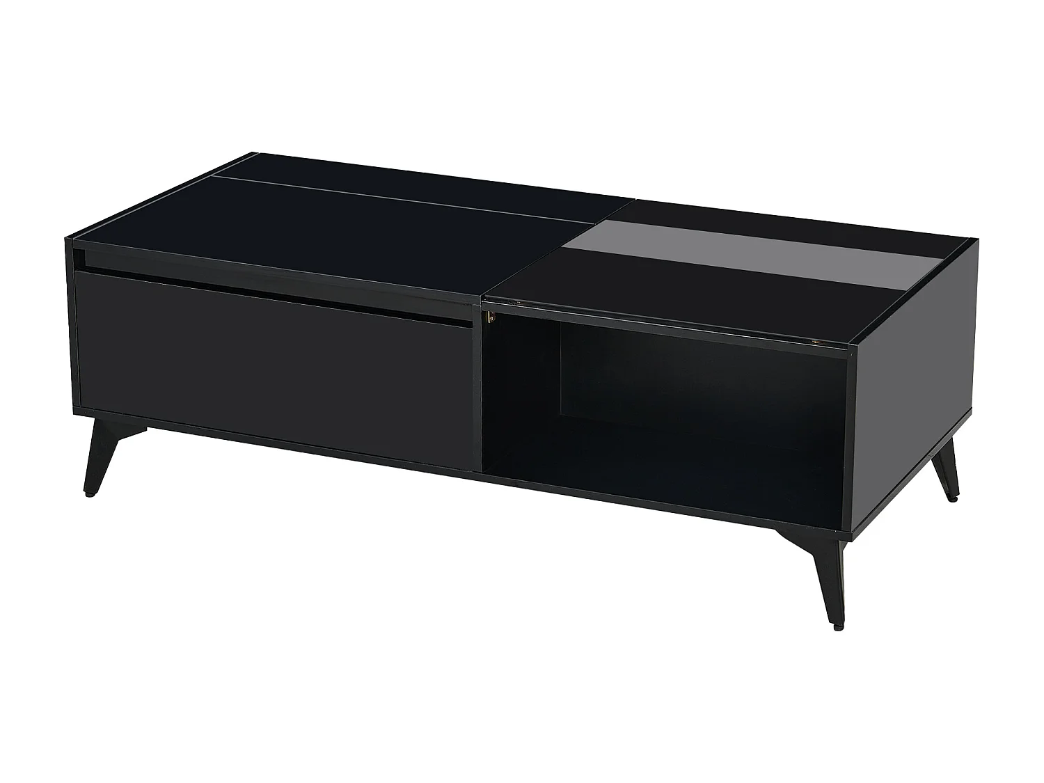 Table basse relevable noire brillante avec rangement - Bois en PB