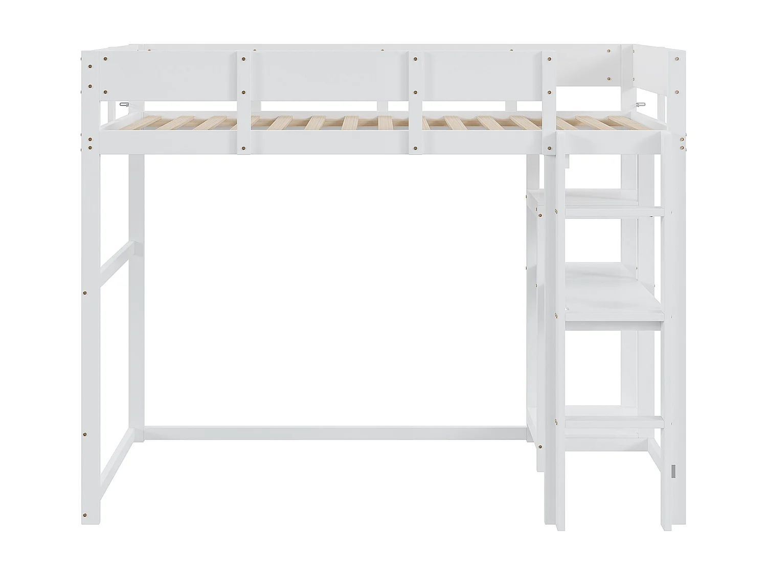 Lit mezzanine enfant 90 x 200 cm avec rangement et sommier à lattes- Cadre en bois pin et MDF- Blanc