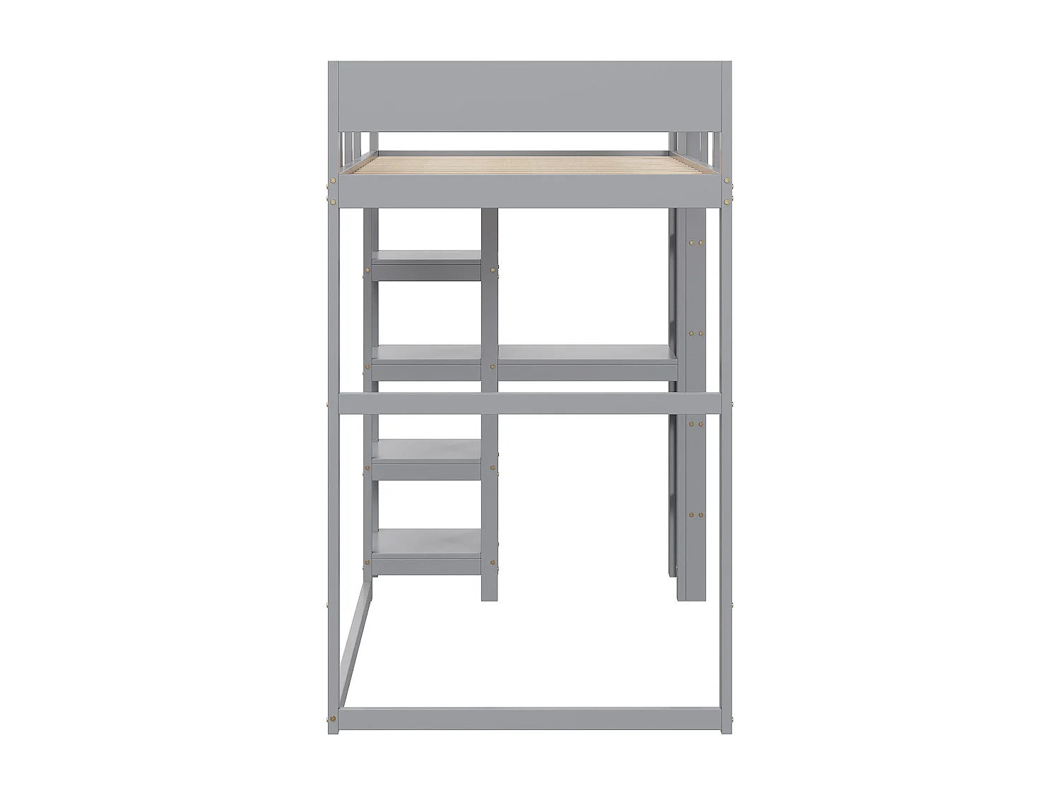 Lit mezzanine enfant 90 x 200 cm avec rangement et sommier à lattes- Cadre en bois pin et MDF- Gris