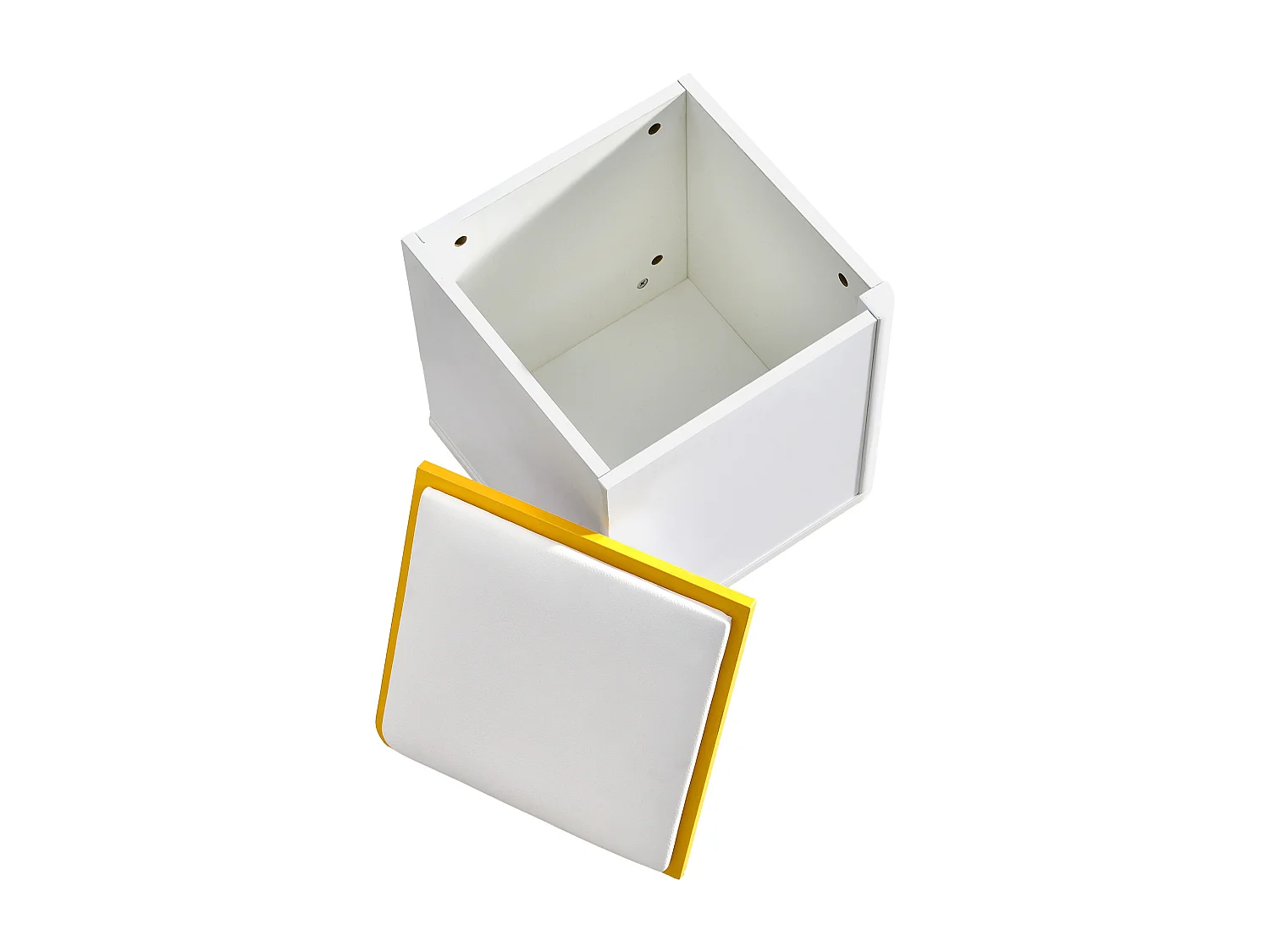 Table basse relevable avec 2 tiroirs et 4 tabourets de rangement - Finition brillant - Blanc et jaune