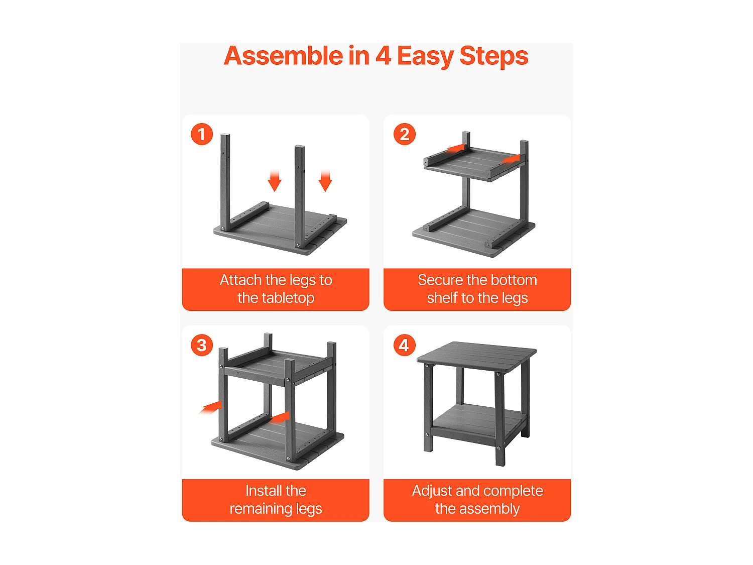 Table d’Appoint SucceBuy Extérieur Jardin, 2 Niveaux, 45 x 38 x 44 cm, en PEHD, Entretien Facile, Résiste aux Intempéries, pour Terrasse, Bord de Piscine, Gris