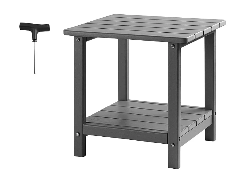 Table d’Appoint SucceBuy Extérieur Jardin, 2 Niveaux, 45 x 38 x 44 cm, en PEHD, Entretien Facile, Résiste aux Intempéries, pour Terrasse, Bord de Piscine, Gris