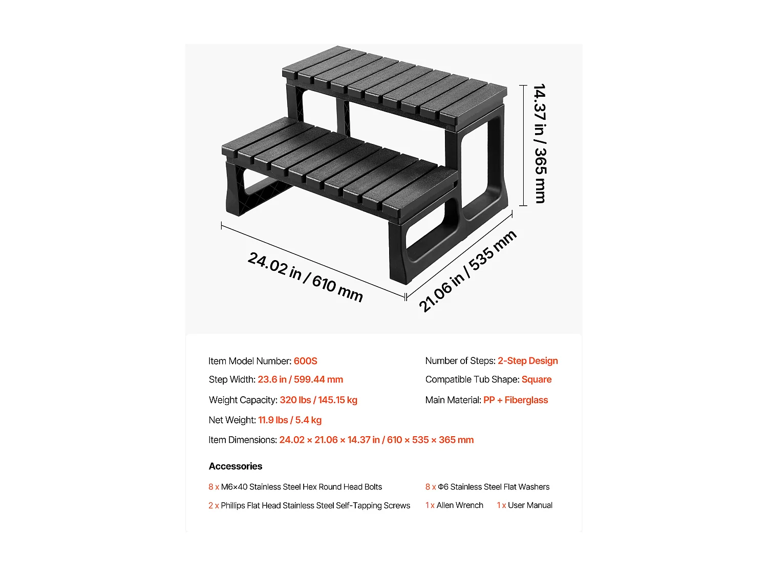 Spa Trap SucceBuy met 2 Treden, Robuuste Opblaasbare Poortrede uit PP 61cm Breed, Draagvermogen van 145,15 kg, Antislip Treden, Buiten Trap