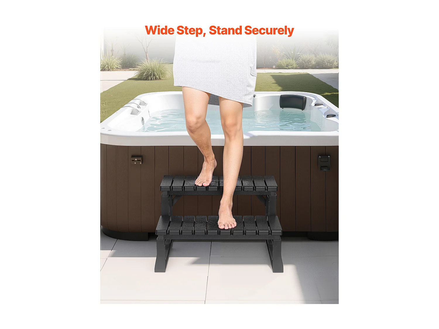 Spa Trap SucceBuy met 2 Treden, Robuuste Opblaasbare Poortrede uit PP 61cm Breed, Draagvermogen van 145,15 kg, Antislip Treden, Buiten Trap