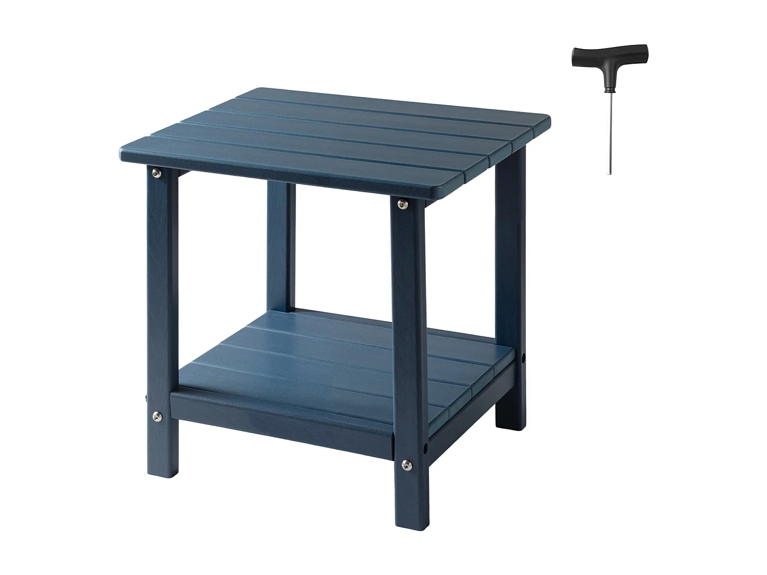 Bijzettafel Buiten Tuin SucceBuy, 2 Niveaus, 45 x 38 x 44 cm, van PEHD, Onderhoudsgemakkelijk, Weerbestendig, voor Terras, Zwembadrand, Blauw