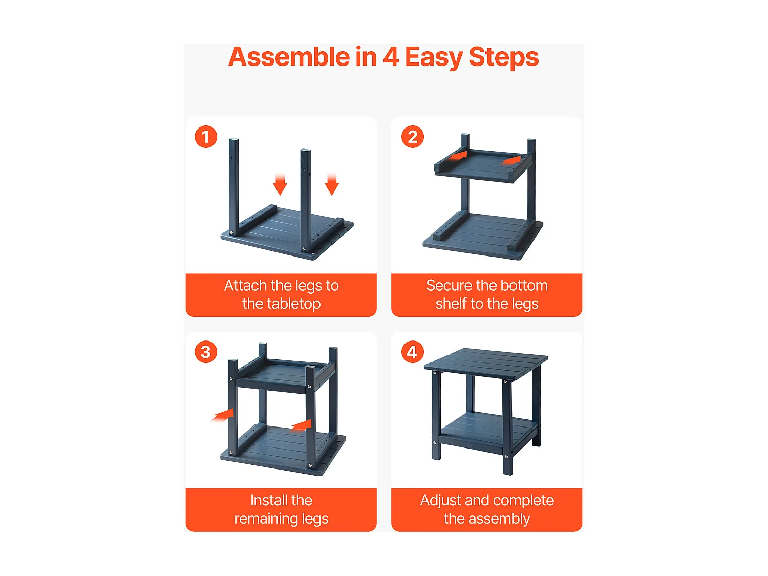 Bijzettafel Buiten Tuin SucceBuy, 2 Niveaus, 45 x 38 x 44 cm, van PEHD, Onderhoudsgemakkelijk, Weerbestendig, voor Terras, Zwembadrand, Blauw